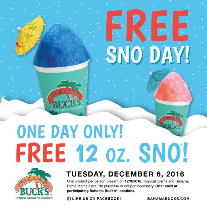 Bahama Bucks Free Sno Day 2016