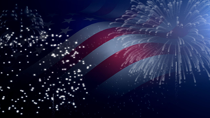 Fireworks & American Flag - 720