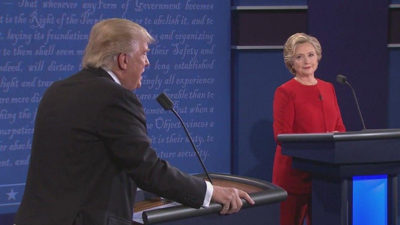 Donald Trump and Hillary Clinton during a debate-846655081