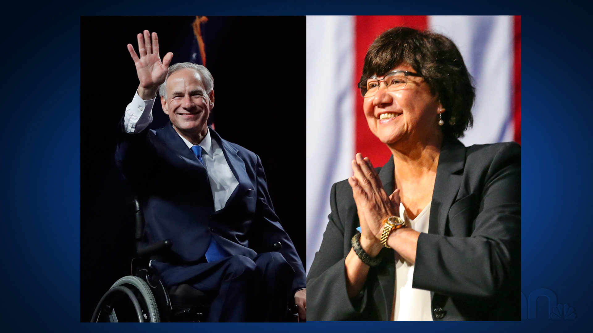 Greg Abbott, left, and Lupe Valdez-846655081