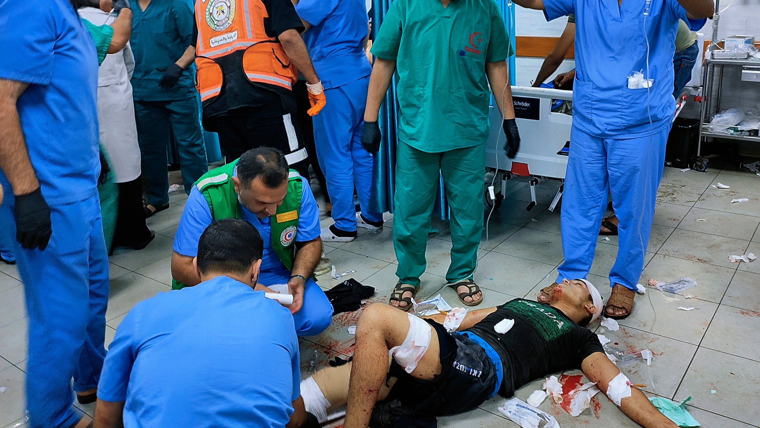 A wounded Palestinian man receives treatment at Kama Adwan hospital following Israeli bombardment on a UN school used as shelter, in Jabaliya, on the outskirts of Gaza City, Thursday, Nov. 2, 2023. (AP Photo/Abdul Qader Sabbah)